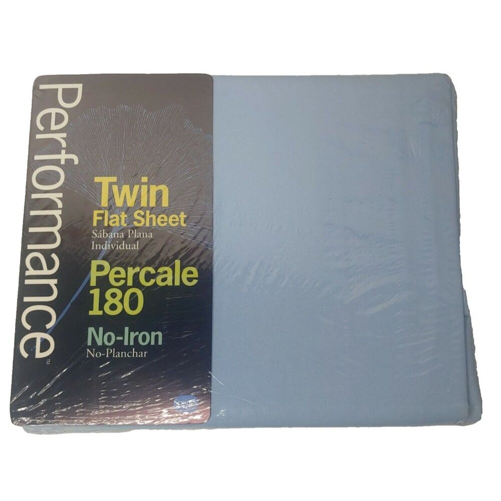 Springs Home Performance Percale 180 No Iron Blue Twin Flat Sheet New NOS